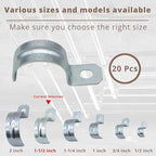 1-1/2 Inch 20PCS Zinc Plated Steel Pipe Clamp, One Hole Steel Rigid Pipe, Holes Cable U Bracket Pipe Clamp, Electrical Conduit Straps