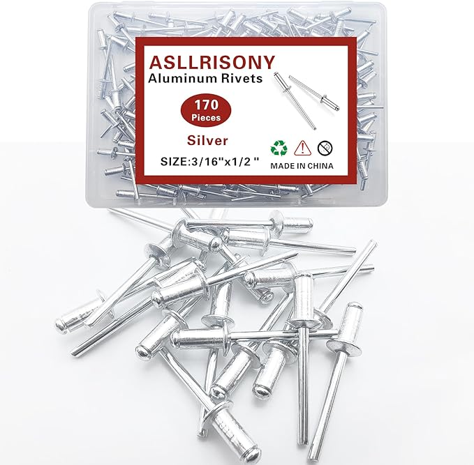 170pcs Silver 3/16" x 1/2" Aluminum Blind Rivets, 4.8x 12.7mm Pop Rivets,Aluminum Grip and Steel Mandrel
