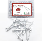170pcs Silver 3/16" x 1/2" Aluminum Blind Rivets, 4.8x 12.7mm Pop Rivets,Aluminum Grip and Steel Mandrel