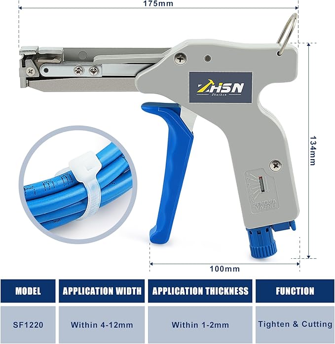 Zhushan Cable Tie Gun Tool – Durable, Low-Effort Design with Adjustable Tension, Fast & Easy Zip Tie Cutter for Nylon Cable Ties