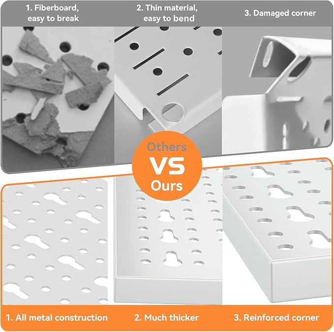 WALMANN Metal Pegboard Tool Organizer Boards with Pegboard Hooks, 24x48in Tools Organizer Pegboard for Garage, Workbench, Peg Board, Tool Storage Board with Hooks(Grey)