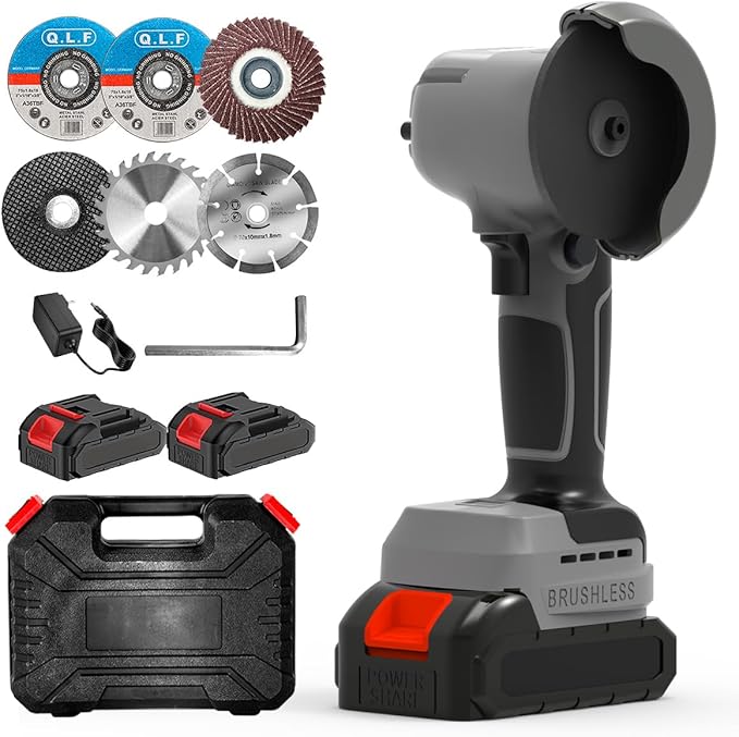 Brushless Cordless Angle Grinder Kit, 28000rpm Mini Electric Angle Grinding Tool with 2x21V 2000mAh Battery and 6-Cutting Discs, Grinder Handheld Cutter for Metal Wood