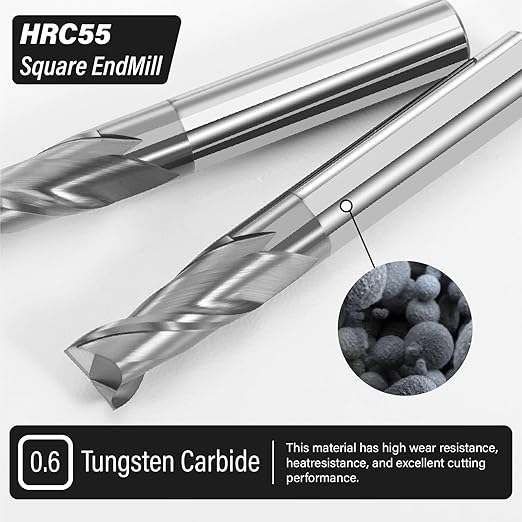 3PCS 3/32" Micrograin Carbide Square End Mill Set 2 Flute HRC 55 AlTiN Coating End Milling Bits for Milling Alloy Steels, Hardened Steel, CNC Router Bits
