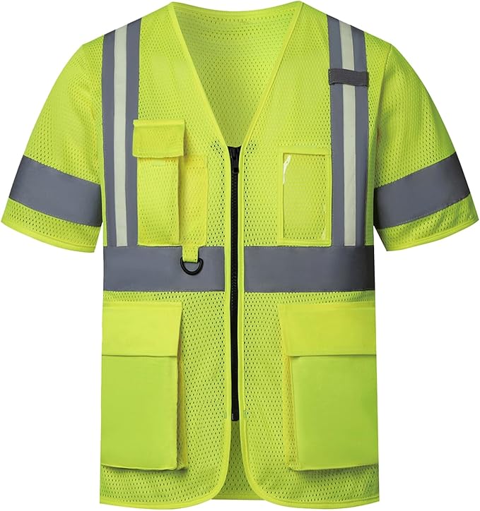 A-SAFETY High vis Reflective Mesh safety Vest ANSI Class 3,with Pockets and Zipper