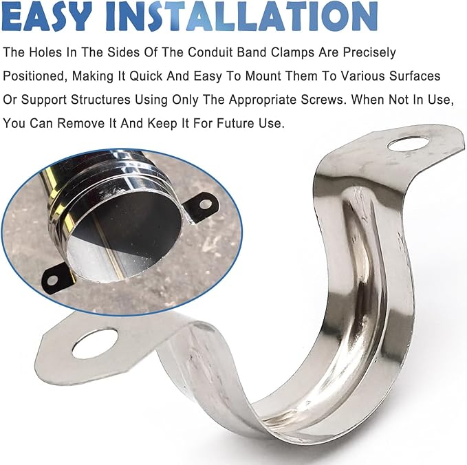 Nge 1inch Rigid Pipe Strap Clamp-Two Hole Strap-U Bracket Tube Clip-Stainless Steel Heavy Duty Pipe Fasten Holder-Secures Conduit，50Pcs（35mm)