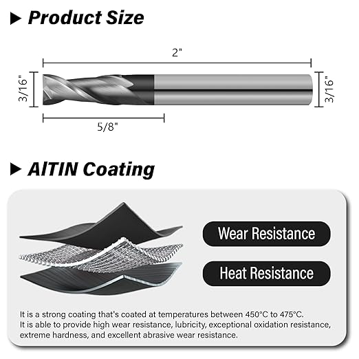 3PCS 3/16" Micrograin Carbide Square End Mill Set 2 Flute HRC 55 AlTiN Coating End Milling Bits for Milling Alloy Steels, Hardened Steel, CNC Router Bits