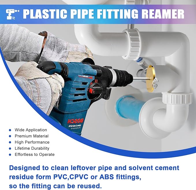 04529 Colored PVC Pipe Reamer, PPRK6 Plastic PVC Pipe Fitting Reamer Kit, Pvc Fitting Saver Fit into Standard 1/2" Drills Pipe Reamer Tool Contains PPR75, PPR100, PPR150, PPR200, PPR300, PPR400