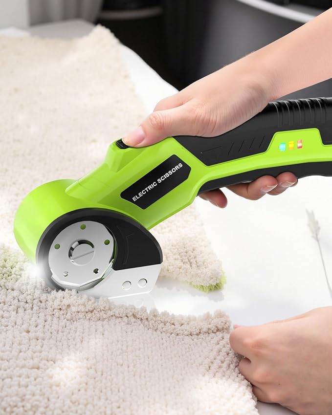 4.5V Cordless Electric Scissors, Cardboard Cutter with 2 Safety Blades,Rechargeable Box Cutter for Fabric,Lightweight Tool for DIY with Safety Lock and LED Light.