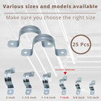 1" 25PCS Zinc-Plated Steel Pipe Clamps, Conduit Clamps, U Bracket Tube Clips, for EMT Conduit Installations