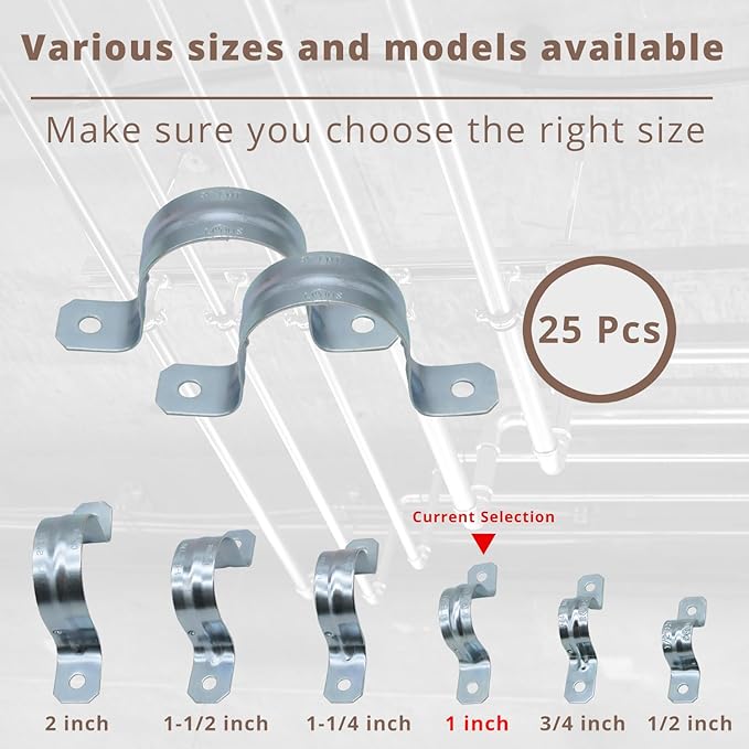 1" 25PCS Zinc-Plated Steel Pipe Clamps, Conduit Clamps, U Bracket Tube Clips, for EMT Conduit Installations