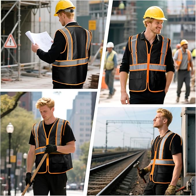 BeautyWill Custom Safety Vest Customized Logo Class 2 High Visibility Reflective Vest with Pockets Construction workwear