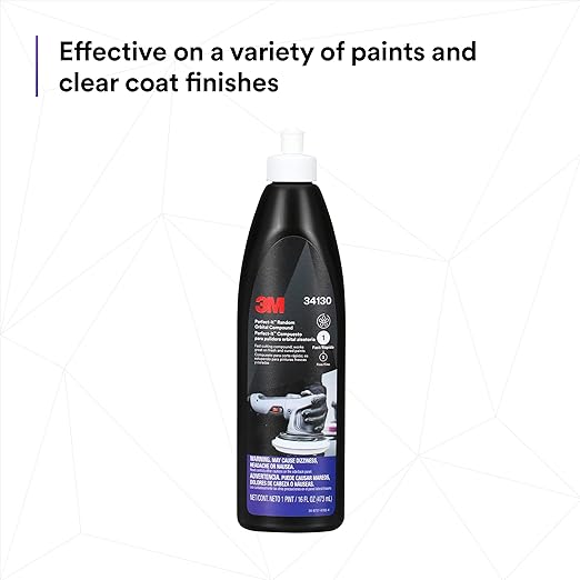 3M Perfect-It Random Orbital Compound, 34130, 1 Pint, Fast Cutting Compound for Automotive Buffing & Polishing