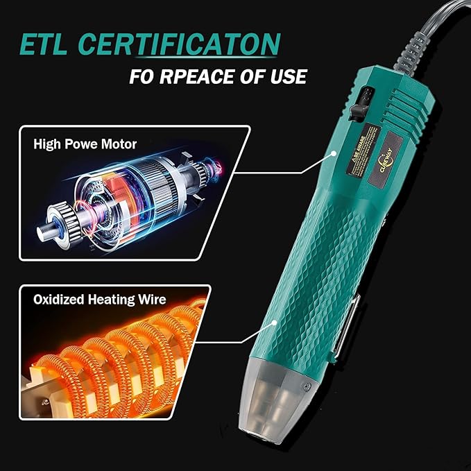 Heat Gun 350W with Dual Temp 392°F & 662°F and 2 Nozzles, Fast Heat Hot Air Gun with Overload Protection, 6.56Ft Long Cable for Crafting, Shrink Tubing, Vinyl Wrap, Epoxy