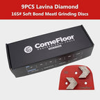 Concrete Floor Grinding Discs, Diamond Metal Grinding Tooling for Lavina Grinders, Concrete Preparation & Thin Epoxy Remove, Double Arrow Segments 16 Grit Soft Bond, Pack of 9