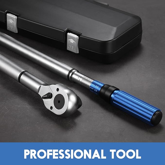 1-Inch Drive Click Torque Wrench, Dual-Scale Adjustable Torque Wrench Set with a Hex Key 200-1000ft.lb / 271-1356.7Nm
