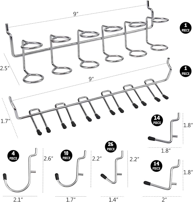 170PCS Pegboard Hooks Assorted | Peg Board Hooks for Hanging Tools - Ideal for Pegboard Organizer