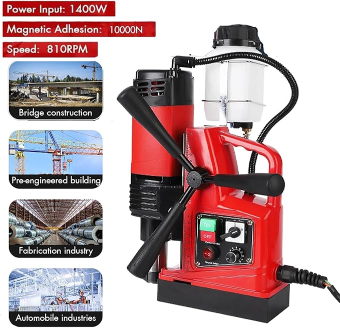 Magnetic Drill Press 1400W， 2" Boring Diameter, 810 RPM Heavy Duty Corded Mag Drill with 6pcs Cutters, Safety Kit & Case for Steel Plate, Iron Work