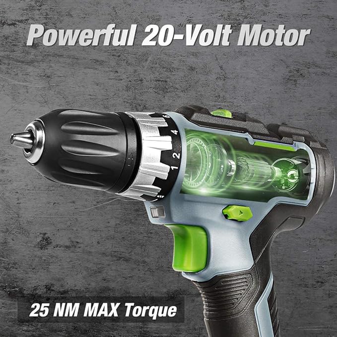 WORKPRO 20V Cordless Drill/Driver Kit, 3/8”, 18+2 Torque Setting, Variable Speed, 2.0 Ah Li-ion Battery and 1 Hour Fast Charger