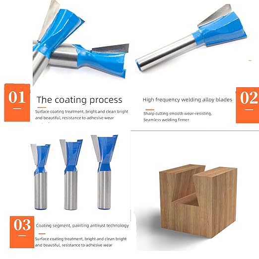 1-1/2” Dovetail Router Bit 1/2 Shank Half-Blind & Through Dovetail Bits Wood Joints Cutter Tool for Making Boxes Drawers Chests for Engraving Router planing Head Wood Cutter