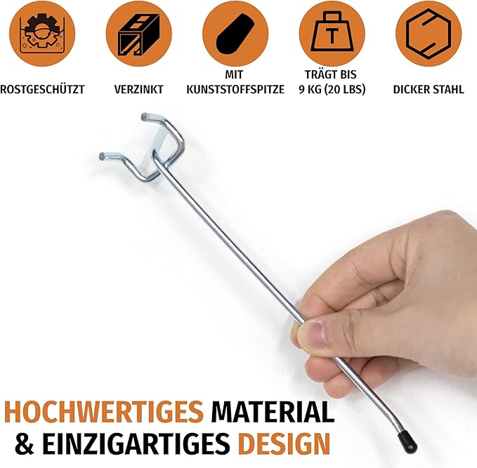 HUHOLE Pegboard Hooks 6 Inch 50PC, Ideal Garage Organization, Wall Storage Tool Organizer, Fit 1/4" 1/8" Peg Board with Plastic Tip (Silver, 6 Inch)