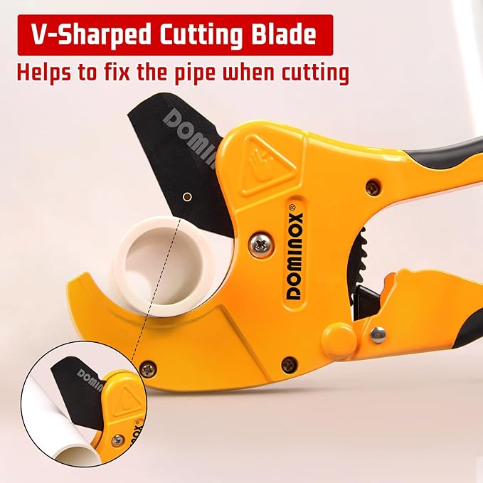 DOMINOX PVC Pipe Cutter, Cuts up to 1-5/8" PEX, PVC, PPR, Plastic Hoses& Plumbing Pipes,Ratchet PVC Cutter Tool with SK5 Blade and Aluminum Alloy Body