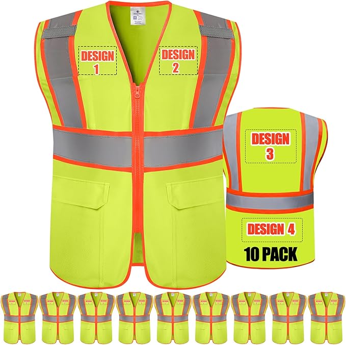 BeautyWill Custom Safety Vest Customized Logo Class 2 High Visibility Reflective Vest with Pockets Construction workwear