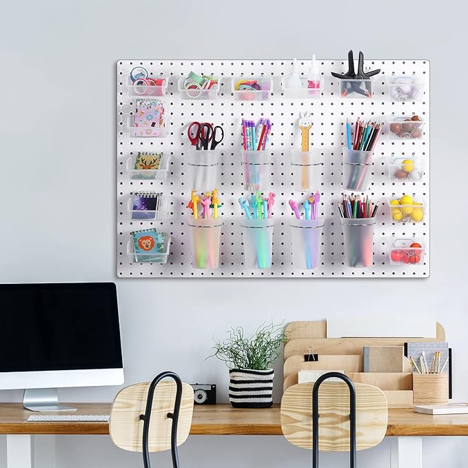 64 Pieces Pegboard Bins Pegboard Cups with Hooks and Loops Peg Hooks Assortment Organizer Accessory for Organizing Accessories Tools Storage Office Workshop Garage Workbench (Transparent)
