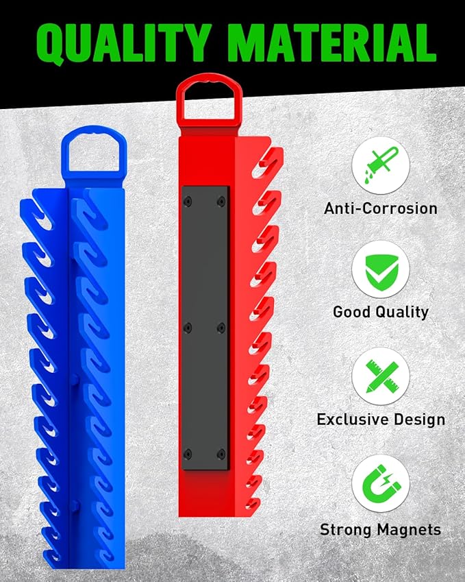 SWANLAKE 2-Piece Magnetic Wrench Organizer Toolbox Holder, SAE (1/4'' to 15/16''), Metric (6mm to 24mm) Ratchet Wrench Organizers, Total Hold 24 Slots Wrenches Holder for Tool Box