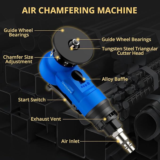 AMTOVL Air Chamfer Tool - Mini Pneumatic Chamfering Machine, 30000 RPM Pneumatic Chamfering Tool, 45 Degree Air Beveling Machine with 1/4 Inch Air Inlet for Metal, Wood, Acrylic Deburring (Blue)