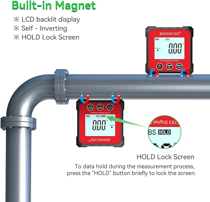 Rechargeable Magnetic Digital Angle Finder Tool - Inclinometer 4-90 Degree Finder Angle Cube Protractor Bevel Gauge for Woodworking Micro Jig Table Saw (PT183)