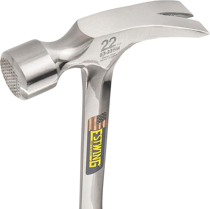 ESTWING Framing Hammer - 22 oz Long Handle Straight Rip Claw with Milled Face & Shock Reduction Grip - E3-22SM