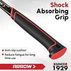 ARROW 16 oz Straight Claw Hammer, Rip Claw Hammer with Side Nail Puller, Milled Face & Shock Absorbing Grip, One-piece Forged Hammer