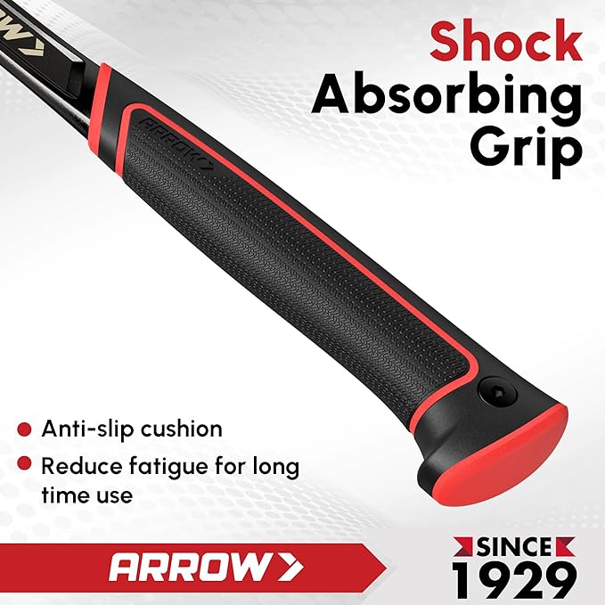 ARROW 16 oz Straight Claw Hammer, Rip Claw Hammer with Side Nail Puller, Milled Face & Shock Absorbing Grip, One-piece Forged Hammer
