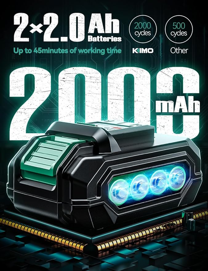 KIMO Hammer Drill - 20V 2X Battery Hammer Drill Cordless Drill Set, 350 In-lb Torque, 3/8" Keyless Chuck, 1350 RPM, 21+3 Position,14pcs Drill/Driver Bits, Power Drill Drivers for Concrete Brick Wall