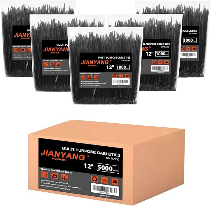 12 Inch Zip Ties Double Sided Toothed (Bulk 5000 Pack),70 LBS Tensile Strength Heavy Duty Cable Wire Ties With Self-Locking Adjustable More Durable Nylon Tie Wraps for Indoor Outdoor