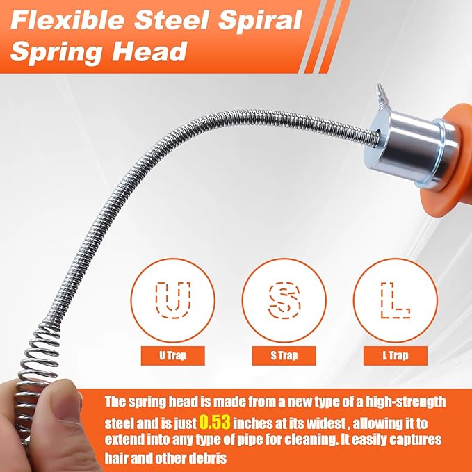 Drain Auger, 35FT Drain Snake with Drill Adapter, Plumbing Snake Clog Remover with Work Gloves, Manual or Powered Use for Kitchen