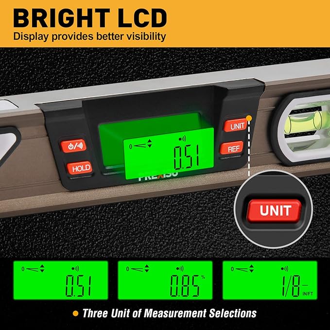 PREXISO Digital Level, 11.5'', Angle Slope with LCD Display, 360° Electronic Bubble Inclinometer, Vertical & Horizontal Spirit Bubble for Construction Carpenter Craftsman Renovation Home Professional