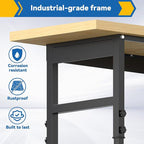 60'' Adjustable Workbench, Solid Wood Work Bench Table with Wheels and Power Outlet, Rolling Workbenchs with Drawers, Large Load Capacity Garage Workbench for Workshop,Office,Home