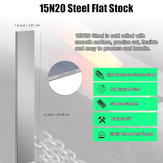 3 Pack 15N20 Steel for Knife Making - 12"x1.5"x1/8" 15N20 Steel Flat Stock Knife Blanks for Knife Making DIY