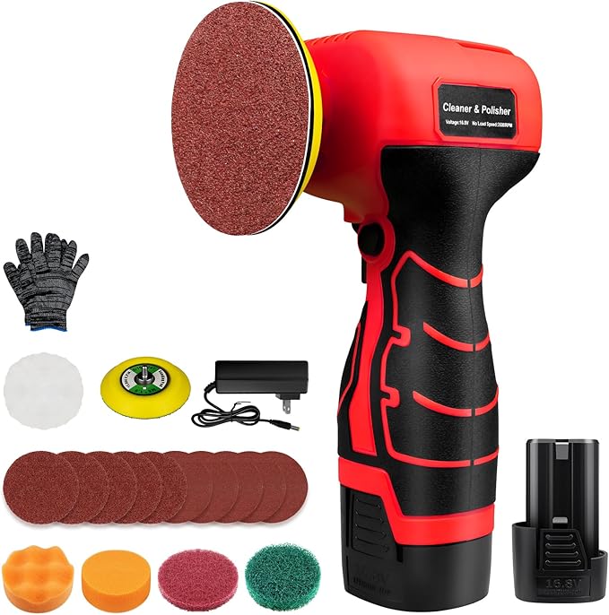 Cordless Sander, 3" Palm Sander with 16.8V 3.0Ah Li-ion Battery, 3500RPM Mini Polisher, 19 Accessories Sander Tool for Sanding/Polishing/Waxing/Cleaning