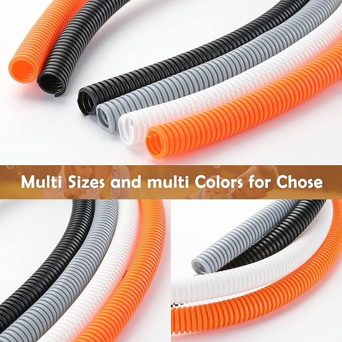 ZhiYo 20FT 1/2” Wire Loom Split Tubing Auto Wire Conduit Flexible Cover | High Temperature Heat Resistant -40F to 257F | Plastic Cover for Electrical Wires & Cables, Orange