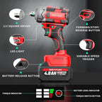 SEYVUM Cordless Impact Wrench, 1/2” Max Torque 440 Ft-lbs / 600 N.m Power Impact Gun, 20V 3000RPM Electric Impact Driver, 2 x 4.0Ah Battery, 4 Impact Sockets, Carry Bag Included