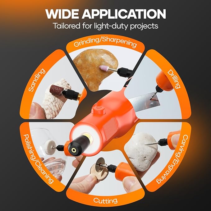 Kejector Cordless Rotary Tool Kit with 113 Accessories Mini Rotary Tool with LED Screen & Ring Light 5-Speed Adjustable for Engraving Sanding, Polishing, Carving, Cutting, DIY Crafts, USB-C Charging