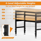 48" Work Bench, Adjustable Height Workbench with Rubber Pad, Heavy-Duty Solid Wood Work Table with Power Outlets, 2000 LBS Capacity Workstation for Garage, Workshop, Office, Home