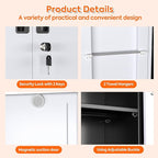 71" H Broom Closet Storage Cabinet with Wheels,Rolling Tool Cabinet with Lockable and Magnetic Doors,Adjustable Shelves and Pegboard for Garage Warehouse Home,Required Assembly,Black and White