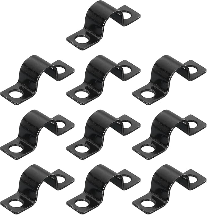 uxcell 100Pcs U-Shaped Pipe Clamp, 3/8 Inch(10mm) 2 Hole U-Tube Strap Clamp Heavy Duty Connector Bracket for Conduit Cables Wire Cord, Black