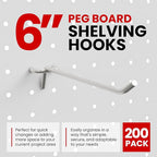 200 Pack PEG Board Pegboard Shelving Hooks 6" Length Wholesale Lot