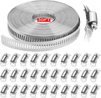 Hose Clamps 30FT Strap+30 Fasteners,DIY Cut-To-Fit 304 Stainless Steel Adjustable Large Worm Gear Band Clamp Assortment Kit,Metal Screw Fasteners and Strapping for Pipe,Duct,Pole,Tube