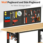 60“ Adjustable Height Workbench Work Bench for Garage Work Table with Under Table Shelf Heavy Duty Rubber Wood Top for Shop Woodworking, Office, Home, Commercial