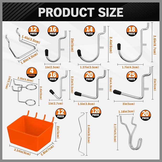 HORUSDY 309 PCS Pegboard Hooks Assortment Kit – 17 Types Heavy Duty Peg Board Hooks & Organizer Accessories – Fits 1/8 & 1/4 Inch Pegboard Durable Metal Wall Hooks for Garage Kitchen Workshop